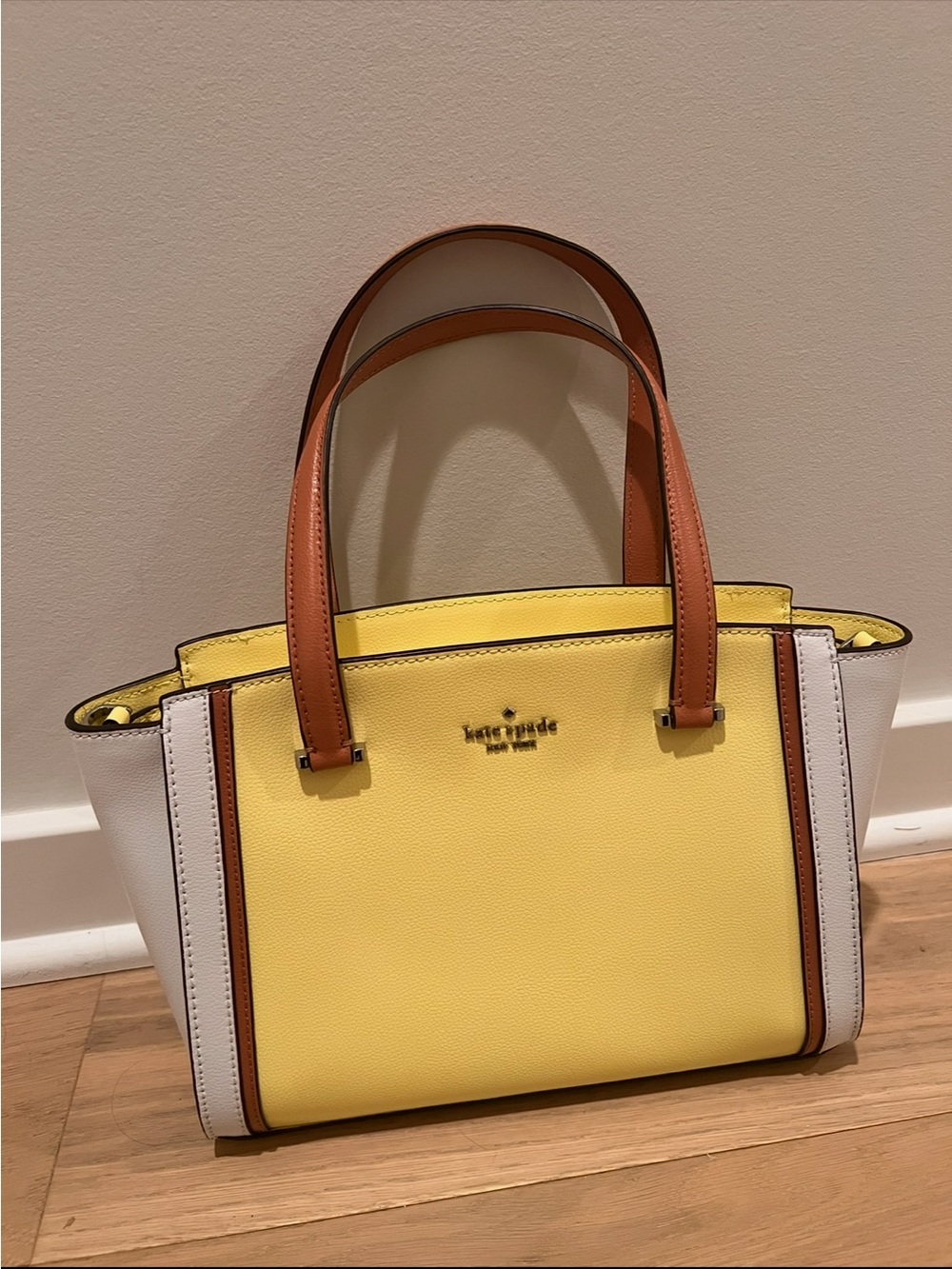 kate spade Yellow, White & Brown Leather Double-Handle Tote - Picture 1 of 4